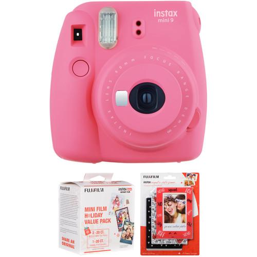 FUJIFILM instax mini 9 Instant Film Camera with Holiday Film Pack and Frame Kit