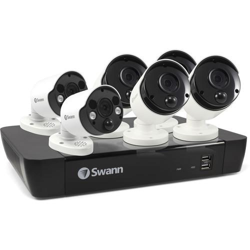 Swann 8-Channel 4K UHD NVR with 2TB HDD & 6 5MP Outdoor Night Vision Bullet Cameras