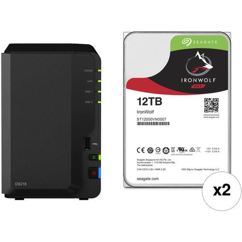 Synology DiskStation 24TB DS218 2-Bay NAS Enclosure Kit with Seagate NAS Drives