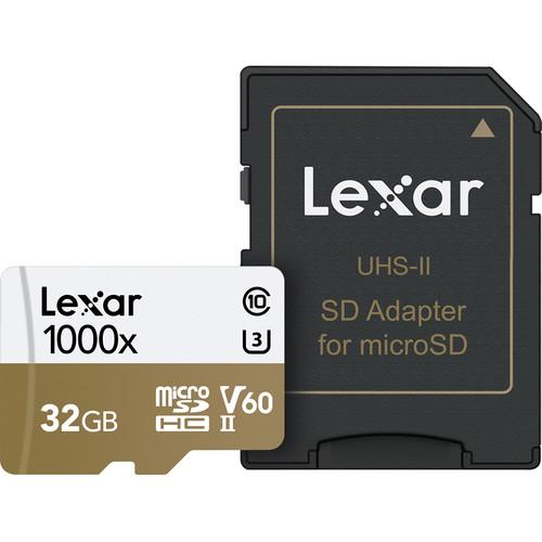 Lexar 32GB Professional 1000x UHS-II microSDHC Memory Card with SD Adapter