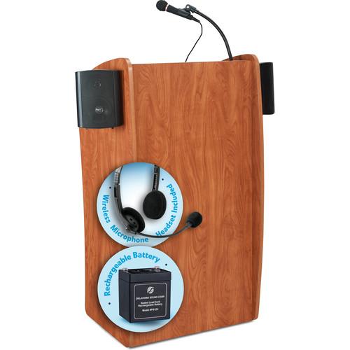 Oklahoma Sound The Vision Lectern with Sound, Rechargeable Battery & Headset Wireless Mic