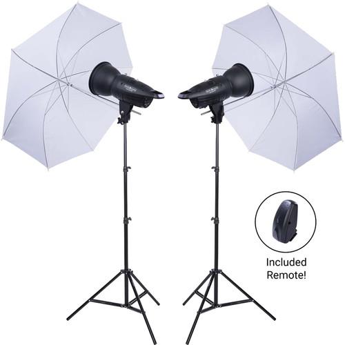 Studio Essentials 200Ws Value Flash Head 2-Light Kit with Umbrellas and Wireless Remote