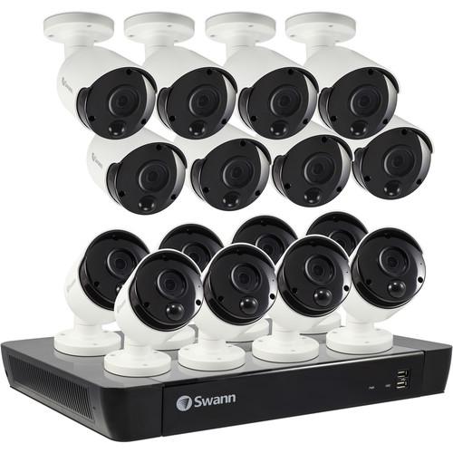 Swann 16-Channel 4K UHD NVR with 2TB HDD & 16 4K Outdoor Night Vision Bullet Cameras with Audio