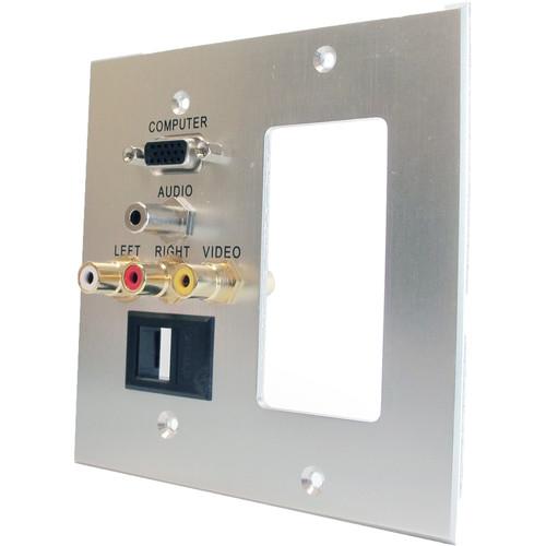 Comprehensive VGA, 3.5mm Audio Pass Thru Dual Gang Wall Plate w Pigtails, Decora cut-out, Keystone Blank