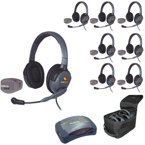 Eartec 1-Hub, 8 Ultrapak, 8 Max 4G Double Headsets and Batteries, Charger, Soft Sided Case