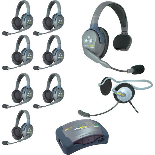 Eartec Ultralite Hub 9 Person System with 1 Single, 7 Double and 1 Monarch, Batteries, Charger and Case