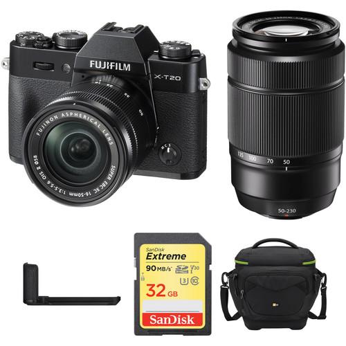 FUJIFILM X-T20 Mirrorless Camera with 16-50mm, 50-230mm, Grip, and Accessories Kit