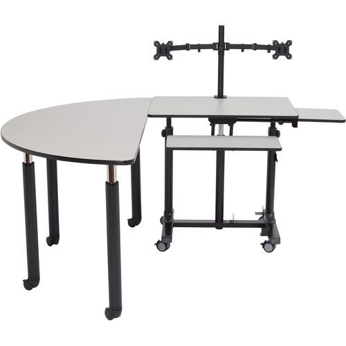 Oklahoma Sound Nps Sit Stand Teachers Desk Kit - Semi-Circle Table - Adjustable Height Legs - Casters