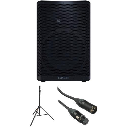QSC CP12 Compact Loudspeaker with Stand and Cable Kit