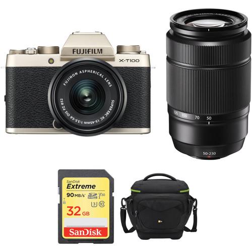 FUJIFILM X-T100 Mirrorless Digital Camera with 15-45mm and 50-230mm Lenses and Accessories Kit