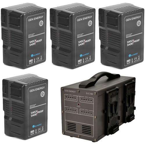 GEN ENERGY 4X 290Wh V-Mount Battery W G-C100 Four Channel Charger, 16.8V 6A