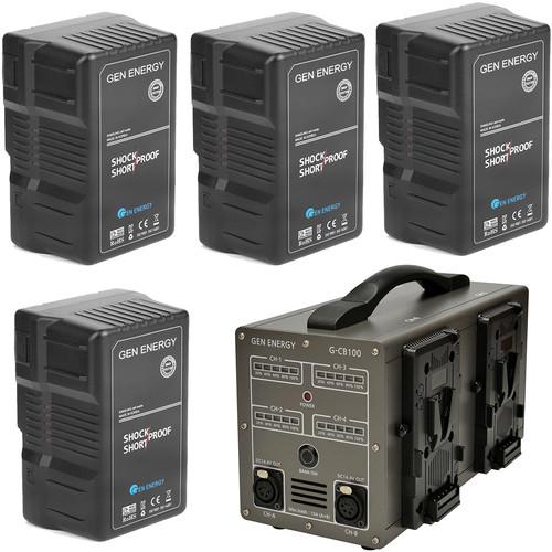 GEN ENERGY 4X 290Wh V-Mount Battery W G-CB100 Four Channel Charger, 16.8V 6A