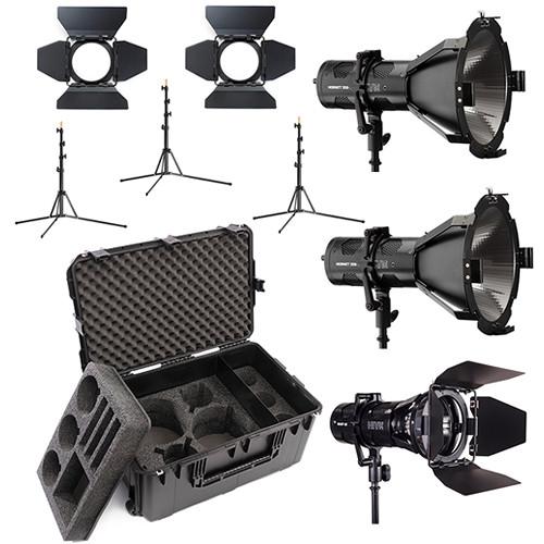 HIVE LIGHTING 2-Hornet 200-C PAR Spot LED, 1-Wasp 100-C 3-Light Kit with Hard Rolling Case