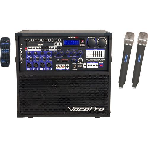 VocoPro Hero-Rec-9 120W 4-Channel Multi-Format Portable P.A. System with Digital Recorder UHF Wireless Mics