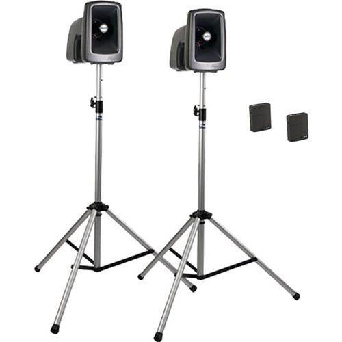 Anchor Audio MEGA-DP2-AIR-BB MegaVox 2 Deluxe AIR PA, Wireless Companion Speaker, 2 Stands, and 2 Wireless Lapel Headband Mics