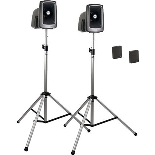 Anchor Audio MEGA-DP2-BB MegaVox 2 Deluxe PA, Wired Companion Speaker, Two Stands, Two Bodypack Transmitters, and Two Lapel Headset Mics