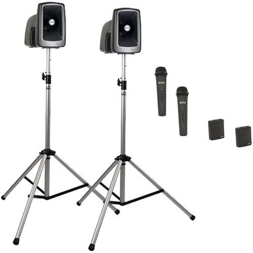Anchor Audio MEGA-DP4-AIR-HHBB MegaVox 2 Deluxe AIR PA, Wireless Companion Speaker, 2 Stands, 4 Wireless Handheld Bodypack Lapel Headset Mics