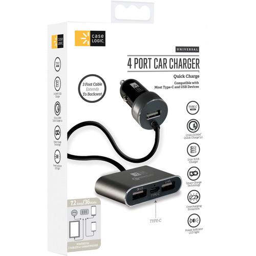 Case Logic 7.2A 4-Port USB Type-C Car Charger