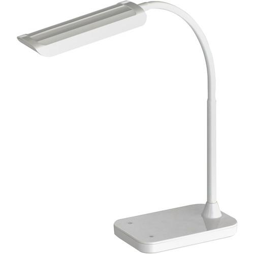 Safco Mini-Vamp White 12W Led Task Light With Flexible Arm, Touch Strip Dimmer, USB Port