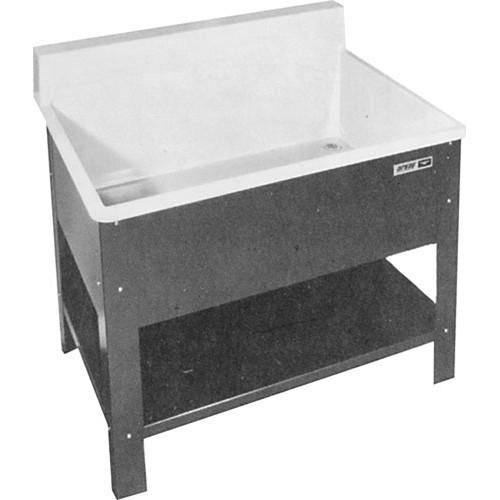 Arkay Fiberglass Rack Cleaning Deep Sink with 7" Backsplash, Steel Stand, Storage Shelf, Hot Cold Swing Faucet & Sink Mat