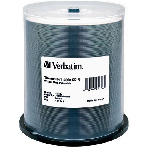 Verbatim CD-R 52x Write-Once White Thermal Printable, Hub Printable Recordable Compact Disc