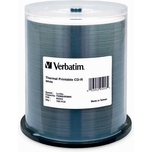 Verbatim CD-R 700MB, 80 Minute, 52x White Thermal Printable Recording Compact Disc