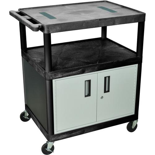 Luxor 40" Endura Multimedia Cart with 3 Outlets & Cabinet - Black Gray