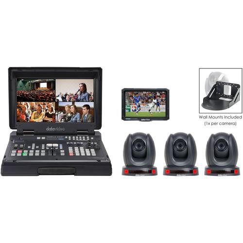 Datavideo HS-1600T Mobile Studio Kit with 3 x PTC-140T, Wall Mounts, and TLM-700K