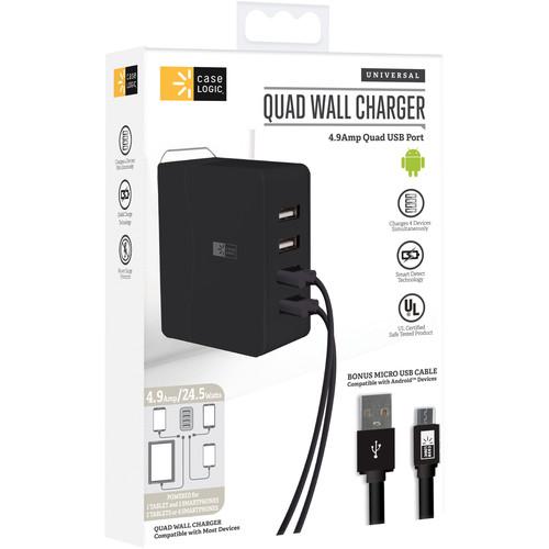 Case Logic 4.9A 4-Port USB Wall Charger with Micro USB Cable