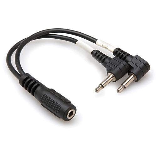 Hosa Technology Stereo 3.5mm Mini Female to 2 Mini Mono Right-Angle Male Y-Cable - 6"