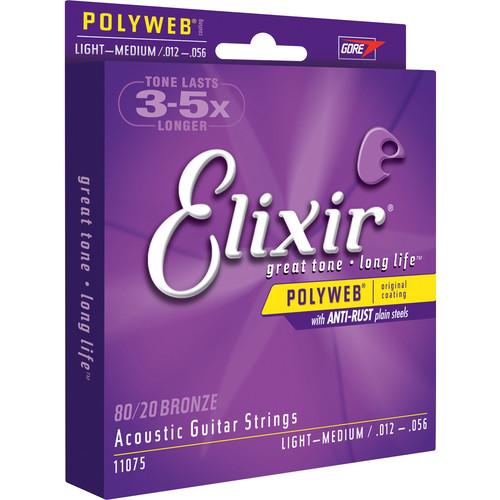 ELIXIR Light-Medium Gauge Acoustic 80 20 Bronze POLYWEB Coated Guitar Strings