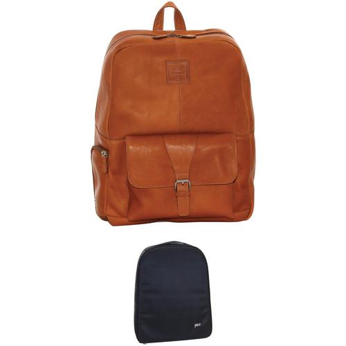 Jill-E Designs JACK Hemingway 15" Laptop Tan Leather Backpack Camera Insert