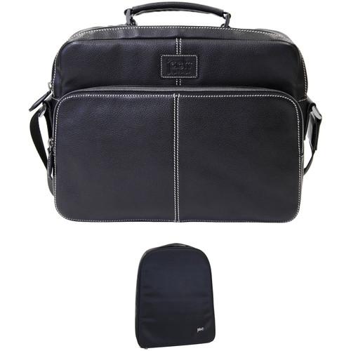 Jill-E Designs Jeremy 13" Laptop Black Leather Bag with Camera Insert
