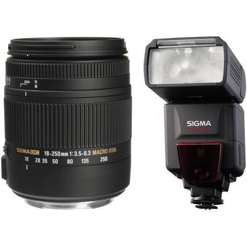 Sigma 18-250mm f 3.5-6.3 DC Macro OS HSM Lens and EF610 DG ST Flash Kit for Canon