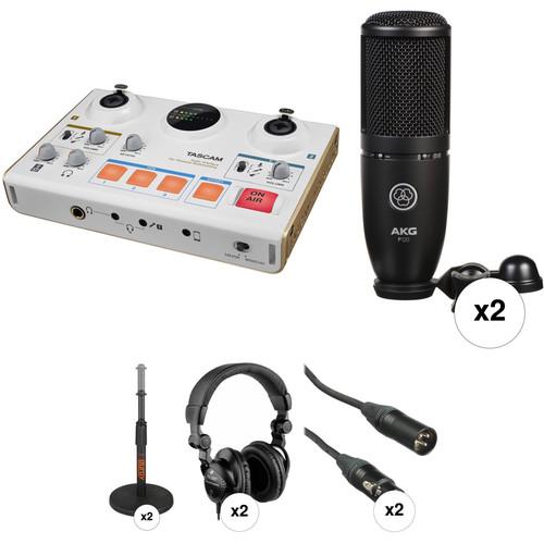 Tascam MiNiSTUDIO Creator US-42 Podcast Studio with Two AKG P120 Condenser Mics, Two Polsen Headphones, and Two Tabletop Mic Stands Kit