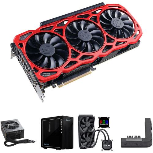 EVGA GeForce GTX 1080 Ti FTW3 ELITE GAMING RED Graphics Card Kit with PSU, Mid-Tower Case, CPU Cooler, & PowerLink Adapter