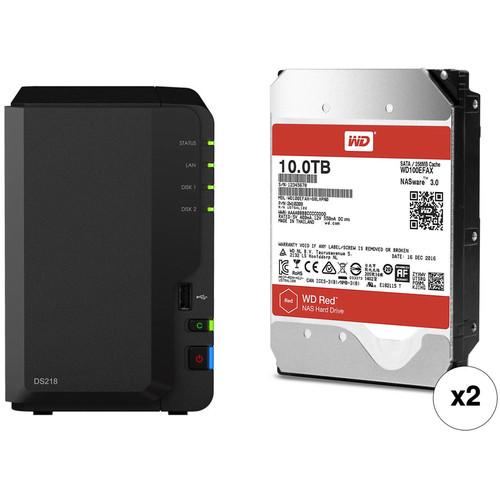 Synology DiskStation 20TB DS218 2-Bay NAS Enclosure Kit with WD NAS Drives