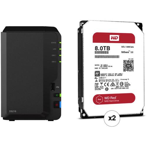 Synology DiskStation 16TB DS218 2-Bay NAS Enclosure Kit with WD NAS Drives