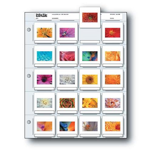 Print File Archival Storage Page for Slides, 35mm , Holds 20 Slides, Top-Load, Heavyweight , Clear Back - Pack of 25