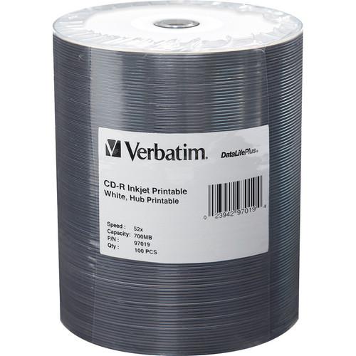 Verbatim CD-R 80 High Speed, Inkjet Hub Printable Compact Disc