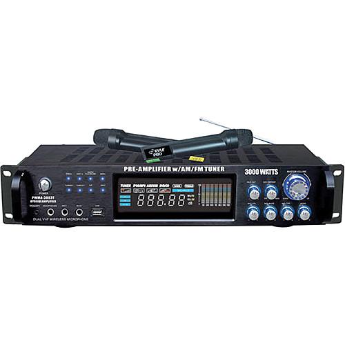 Pyle Pro PWMA3003T Hybrid Stereo Receiver Amplifier with AM FM Tuner & 2 Wireless Microphones