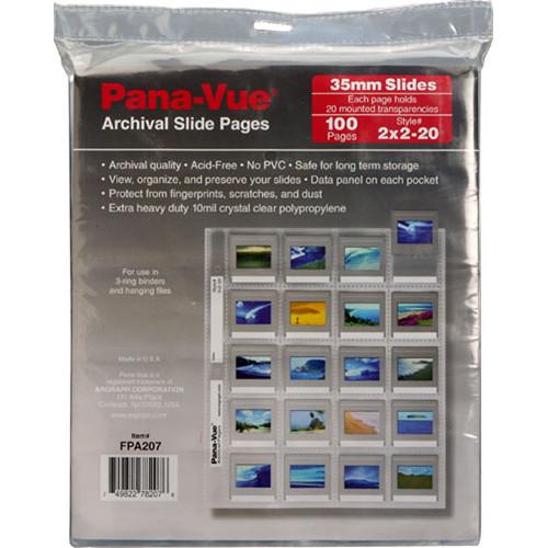Pana-Vue Storage Page for Slides - 35mm - Top Loading with Data Panel - Pack of 100