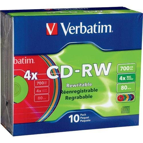 Verbatim CD-RW 700MB 2-4x Rewritable Recordable DataLifePlus Colored Disc with Matching Color Slim Jewel Cases