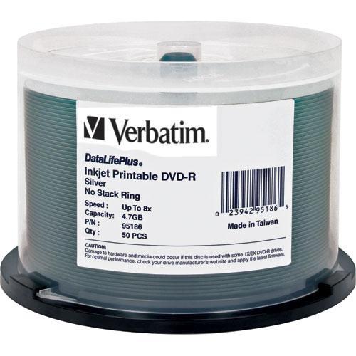 Verbatim DVD-R 4.7GB 8X DataLifePlus Silver Inkjet Printable, 50 Pack Spindle