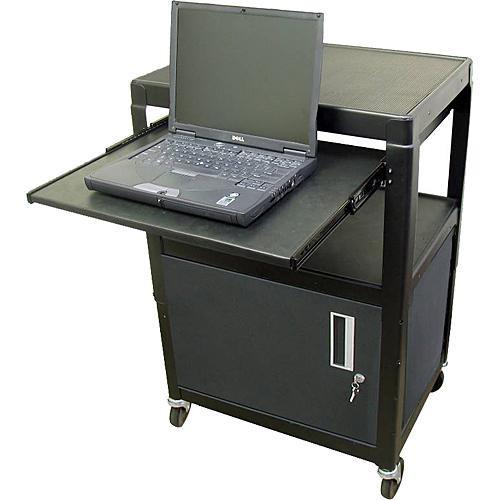 HamiltonBuhl SVCAB4226E Height-Adjustable Steel Cart with Security Cabinet and Laptop Shelf