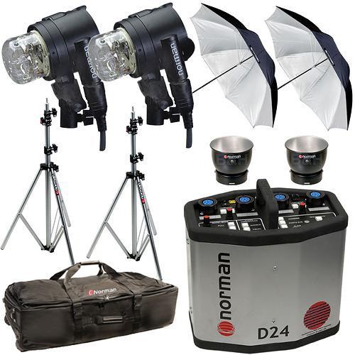 Norman D24 Pack, 2- IL2500 Head Reflector, Stands, Umbrellas, Case Kit
