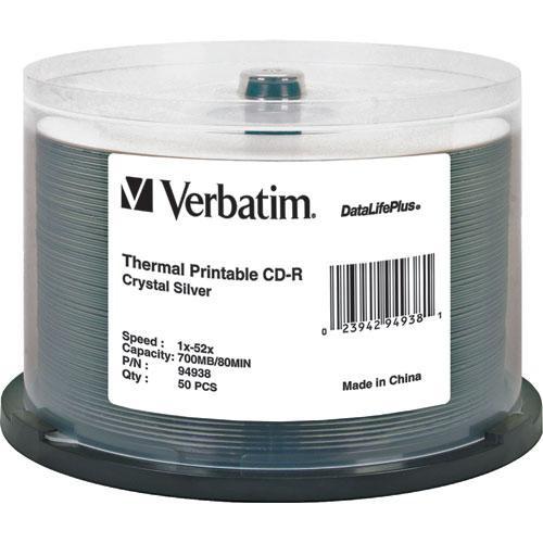 Verbatim CD-R 52x Write Once DataLifePlus Crystal Thermal Printable Recordable Compact Disc