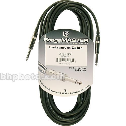 Pro Co Sound StageMASTER Series 1 4" Phone Male to 1 4" Phone Male Instrument Cable - 25