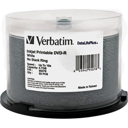 Verbatim DVD-R 4.76GB 16X DataLifePlus White Inkjet Printable Spindle