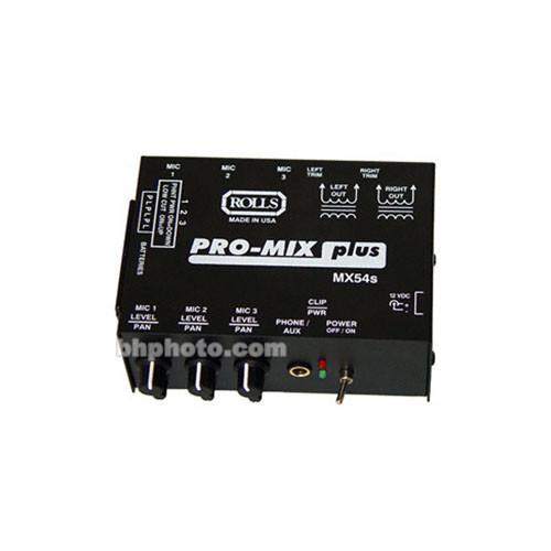 Rolls MX54s Pro-Mix Plus - 3-Channel Battery-Powered Stereo Microphone Mixer with Level & Pan Controls Headphone Output